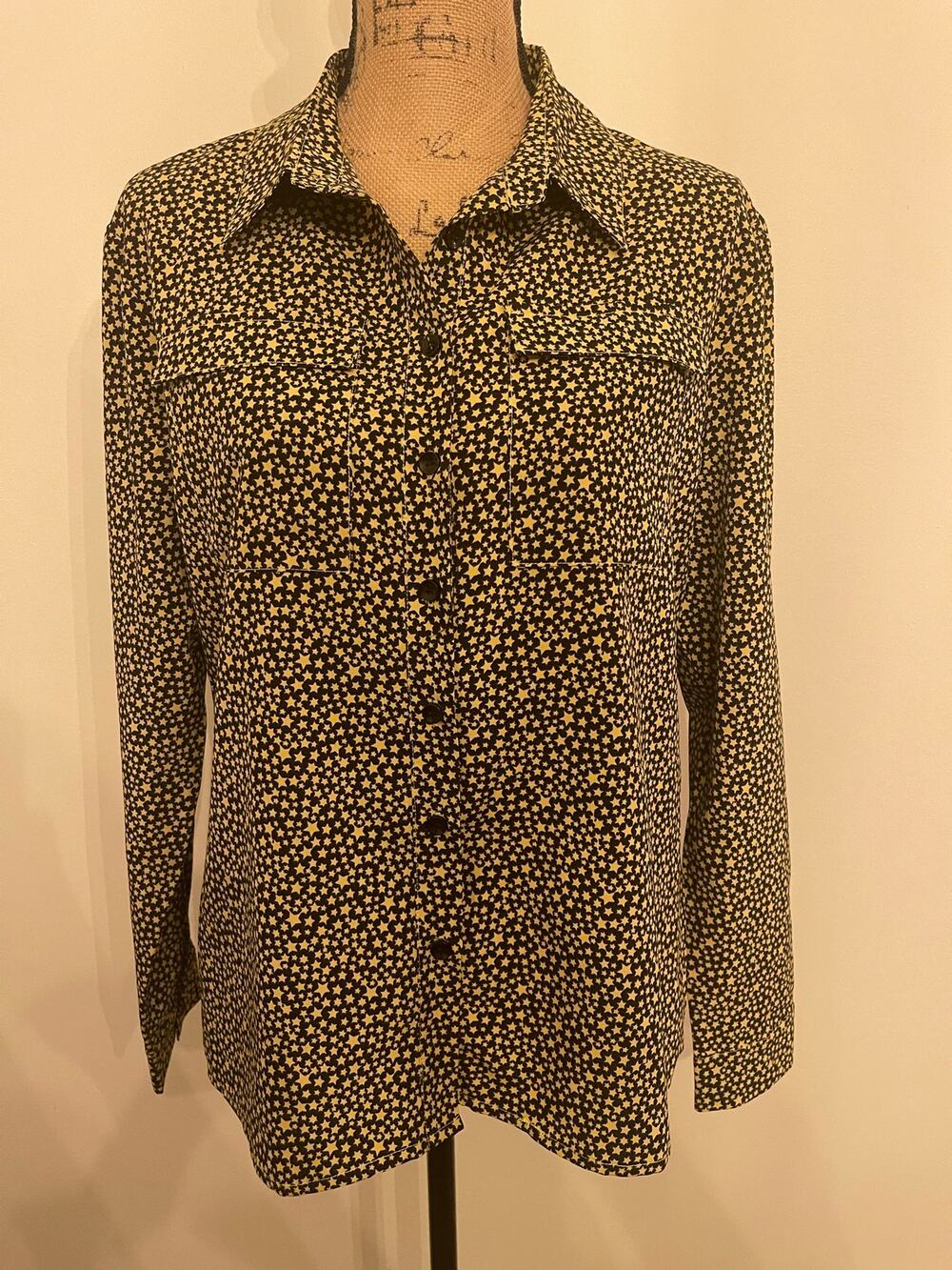 Nasty Gal Black Button Down with Stars Size 10